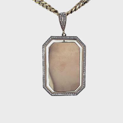 Pendentif photo en or jaune 14 carats avec plaque d'identité militaire