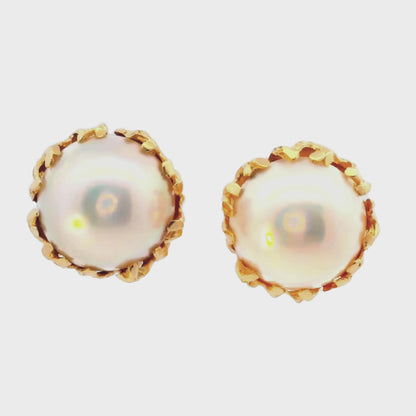 Boucles d'oreilles à tige en or jaune 14 carats avec perles