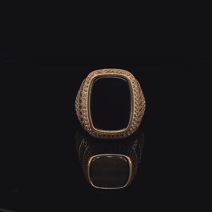14K Yellow Gold Mens Ring with Black Stone