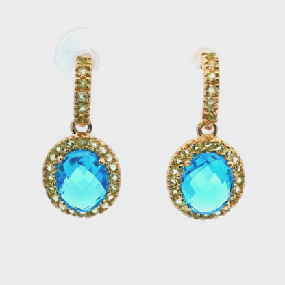 Boucles d'oreilles en or jaune 14 carats avec pierres précieuses bleues