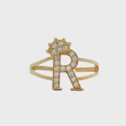 Bague en or jaune 14 carats avec initiale « R »