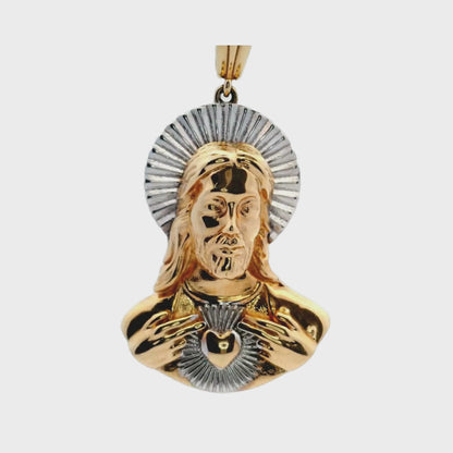 Colgante de busto de Jesús en oro amarillo y blanco de 14 quilates