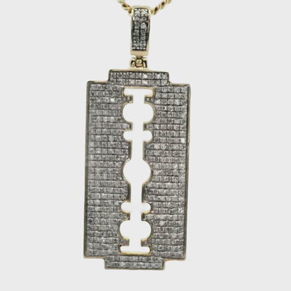 Pendentif lame de rasoir en or jaune 10 carats et diamants blancs