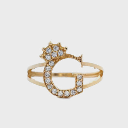Bague en or jaune 14 carats avec initiale « G »