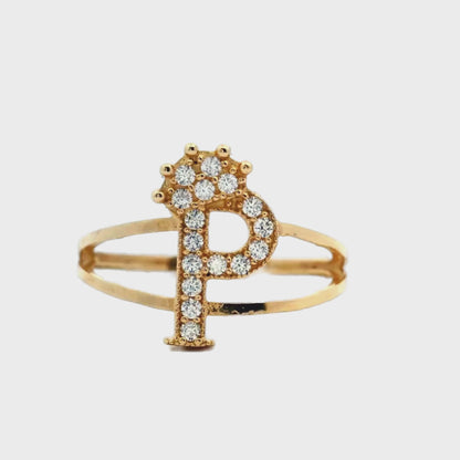 Bague en or jaune 14 carats avec initiale « P »
