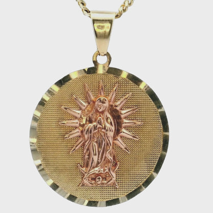 Colgante "Nuestra Señora de Guadalupe" de oro amarillo y rosa de 14 quilates