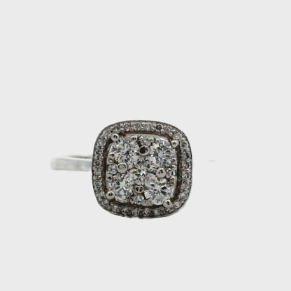Bague de fiançailles en or blanc 18 carats avec diamant naturel coussin