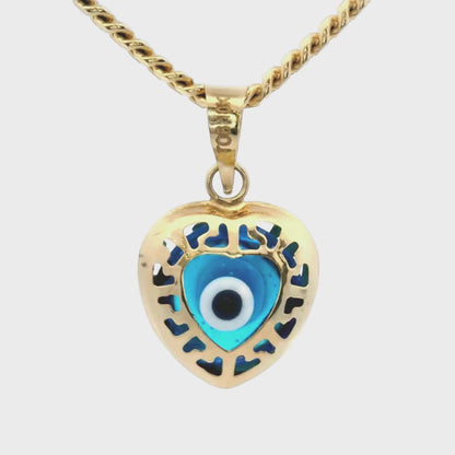 Charm petit cœur bleu « Mal de Ojo » en or jaune 10 carats