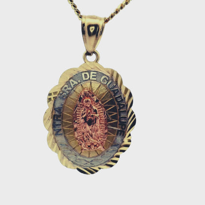 Pendentif « Notre-Dame de Guadalupe » en or jaune 14 carats tricolore