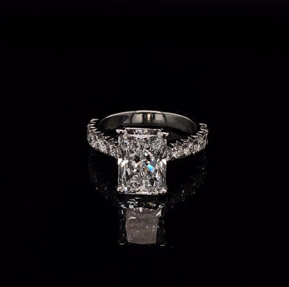 14KT White Gold Radiant-Cut Diamond Stone Engagement Ring 4 Carat