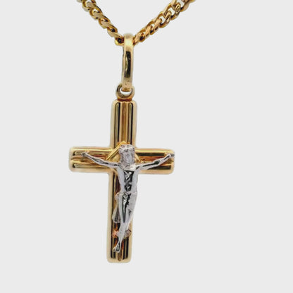 Breloque crucifix bicolore en or jaune 14 carats